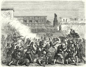 Massaker an aztekischen Kriegern und Adligen in Cholula durch die spanischen Konquistadoren von Hernan Cortes von German School