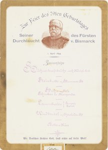 Menü zum 79. Geburtstag von Prinz von Bismarck am 1. April 1894 von German School
