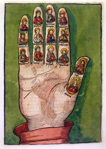 Mystische Hand der Birgitta von Schweden, die Christus, die Jungfrau Maria, Apostel und andere darstellt, 1491