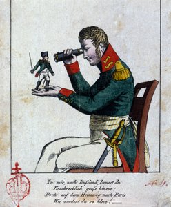 Napoleon I.: der Russlandfeldzug Zu Hause, in Russland, kamst du schrecklich groß, aber auf deinem Rückweg nach Paris, wie wurdest du klein! (übrigens, es reimt sich!!!) Kuss. Deutsche Karikatur des 19. Jahrhunderts
