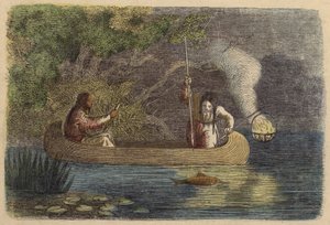 Indianer fischen nachts (kolorierte Gravur) von German School