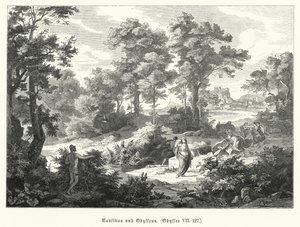 Nausikaa und Odysseus, Szene aus Homers Odyssee von German School