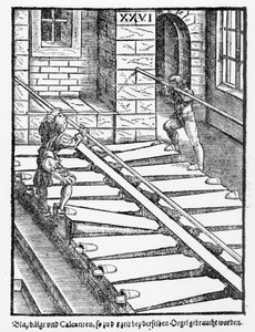 Orgelbälge und Bläser im Halberstädter Dom, aus Praetorius Syntagma Musicum, veröffentlicht 1619