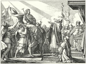 Pippin der Jüngere wird 751 zum König der Franken ausgerufen (Gravur) von German School