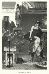 Phryne, antike griechische Kurtisane, vor Gericht wegen Gottlosigkeit, 4. Jahrhundert v. Chr. von German School