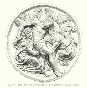 Pieta, Relief von Cristoforo Solari vom Hochaltar der Certosa di Pavia, Italien (Gravur) von German School