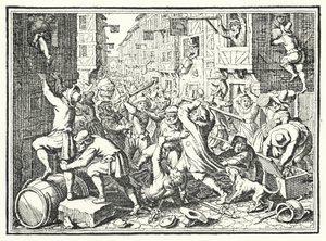 Plünderung der Judengasse, des jüdischen Ghettos von Frankfurt, im Fettmilch-Aufstand, 1614 von German School