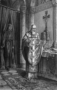 Papst Clemens IV. (Gui Foucois oder Coots oder Foucault, Ende des 12. Jahrhunderts-1268). Gravur in „Kaiser, König und Papst“ von Richard Roth von German School