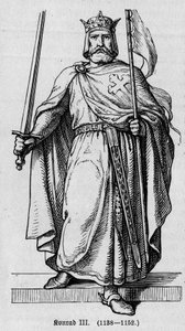 Porträt von Konrad III. von Hohenstaufen (1093-1152), römisch-deutscher Kaiser. Gravur in „Kaiser, König und Papst“ von Richard Roth von German School