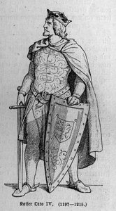 Porträt von Otto von Braunschweig (1174/1182-1218), deutscher römischer Kaiser und König von Italien. Gravur in „Kaiser, König und Papst“ von Richard Roth von German School