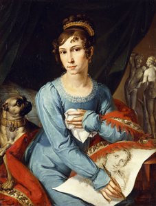 Porträt einer Dame mit ihrem Mops von German School