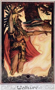 Postkarte, die Odin darstellt, wie er das Feuer ruft, 1914 von German School