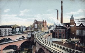 Postkarte, die die Hochbahn in Berlin zeigt, vor 1910 von German School