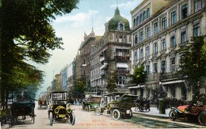 Postkarte, die Unter den Linden und das Kranzler-Eck in Berlin zeigt, ca. 1910 von German School