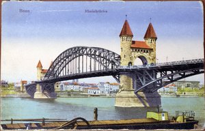 Postkarte, die die Brücke über den Rhein in Bonn zeigt, ca. 1900 von German School