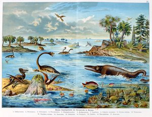 Urgeschichte - Jura - Rekonstruktion der natürlichen Umgebung in Europa und einiger Tiere dieser Zeit, 1886