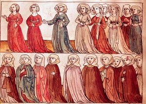 Prozession der Frauen von Böhmen. Miniatur aus „Chroniken des Konzils von Konstanz“ von Ulrich Richental von German School