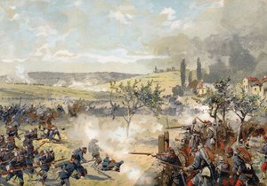 Preußische Landwehr in Aktion bei der Schlacht von Noisseville, Deutsch-Französischer Krieg, 31. August 1870 von German School