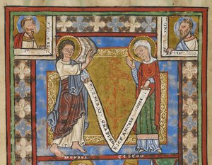 Psalterfragment "Psalter Heinrichs des Löwen", f.7v, Detail mit Verkündigung, ca. 1168-89