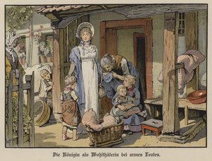 Königin Louise von Preußen, Wohltäterin der Armen (Farblithografie) von German School