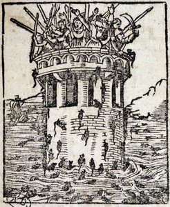 Ratten greifen einen Turm an - Deutsche Gravur aus dem 16. Jahrhundert