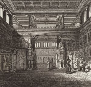 Rekonstruktion der Halle eines assyrischen Königs. Illustration für Bilder-Atlas von German School