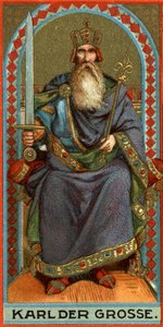 Darstellung von Karl dem Großen (742-814), König der Franken, der Langobarden und dann Kaiser. Chromolithographie