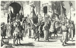 Rückkehr einer Karawane von Pilgern nach Mekka (Gravur) von German School