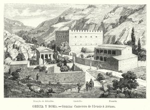 Straße von Eleusis nach Athen, Griechenland (Lithografie)