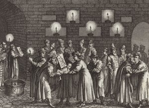 Russisch-orthodoxe Taufe. Illustration für Bilder-Atlas (Gravur) von German School