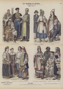Russische Kostüme, spätes 19. Jahrhundert (farbige Gravur) von German School