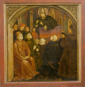 Der heilige Ambrosius predigt in Mailand, vom Altarbild des heiligen Augustinus, ca. 1480