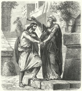 Saul wird von Samuel zum König von Israel gesalbt (Gravur) von German School