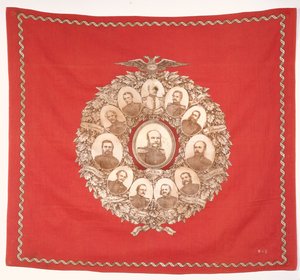 Schal mit Darstellung des deutschen Kaisers Wilhelm I. (1797-1888) umgeben von Bismarck und siegreichen Marschällen zur Feier des Deutsch-Französischen Krieges, 1870 von German School