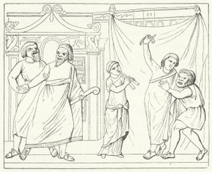 Szene aus dem Stück Andria des römischen Dramatikers Terenz (Stich) von German School