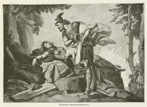 Siegfried weckt Brunhild (Gravur) von German School