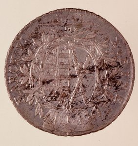 Silbermünze (Taler) aus Sachsen: Herrschaft von Friedrich August I. von Sachsen (1750-1827). Durchmesser 3,9 cm Neapel, Archäologisches Museum von German School