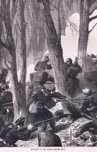 Gefecht im Wald vor Metz, aus Cassells Geschichte des Krieges zwischen Frankreich und Deutschland, veröffentlicht von Cassell and Company Limited, ca. 1890