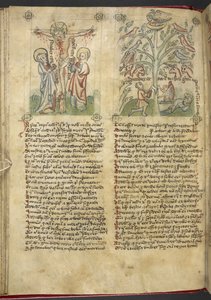 Nebukadnezar sieht einen Baum im Traum; die Kreuzigung, aus Speculum Humanae Salvation von German School
