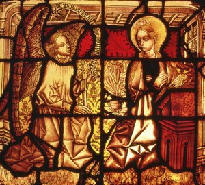 Buntglasfenster mit der Verkündigung, deutsch, ca. 1450