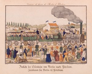 Dampfeisenbahn zwischen Berlin und Potsdam, Neuruppiner Bilderbogen, um 1840 von German School