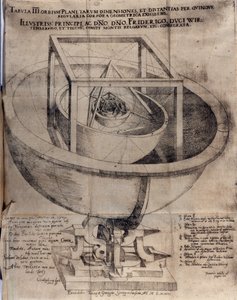 Studie von Johannes Kepler (oder Keppler) (1571-1630): Demonstration der Beziehung zwischen den Abständen der Planeten zur Sonne und den fünf regelmäßigen Polyedern. Tafel aus „De Admirabili proportione orbium coelestium...“ Tübingen 1596 von German School