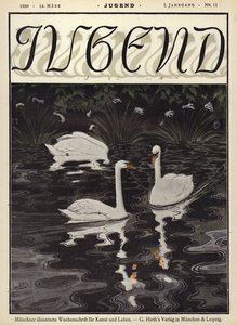 Schwäne auf einem See von German School