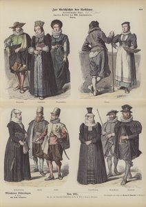 Schweizer Kostüme, Mitte des 17. Jahrhunderts (farbiger Stich) von German School