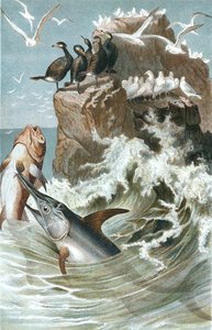 Schwertfisch, Tafel aus "Brehms Tierleben: Allgemeine Kunde des Tierreichs", Bd.8, S.78, veröffentlicht vom Bibliographischen Institut von German School