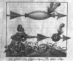Taktischer Einsatz von Artillerie: Brandpfeile, Illustration aus L