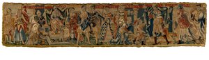 Wandteppich, der Moses darstellt, der die Krone des Pharaos niederwirft und bestraft wird, aus dem Rheinland von German School