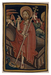Wandteppichfragment, das die Auferstehung Christi darstellt, aus Nürnberg, um 1440 (Wolle & Leinen)