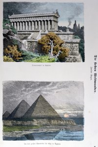 Tempel der Diana in Ephesus und die Pyramiden von Gizeh, aus einer Serie der Sieben Weltwunder, veröffentlicht in Munchener Bilderbogen, 1886 von German School