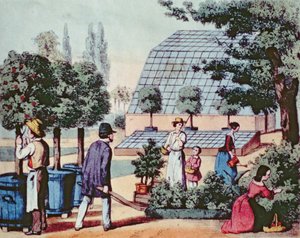 Gartenarbeit, ca. 1860 (Farbstich)